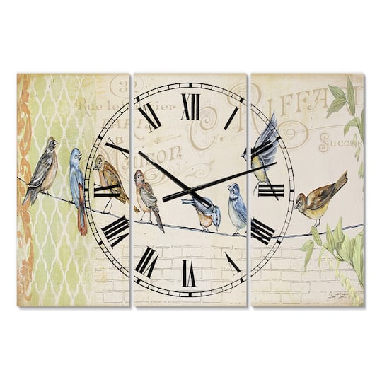 Designart Birds Gathered On Wire Paris III Multipanel Wall Clock
